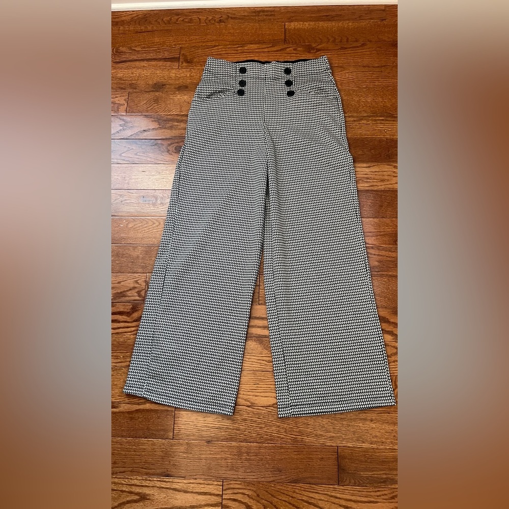 Max Studio London Ponte’- Sailor Houndstooth Black/Cream Wide Leg Pants Sz L
